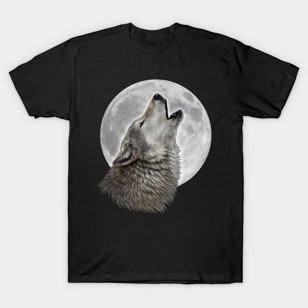 Wolf howling at the Moon T-Shirt by GaiaSorrentino